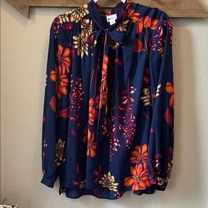 Stylus Navy and Orange Floral Blouse. XL